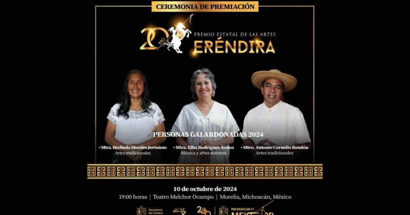 Próximo jueves entregará Secum Premio Estatal de las Artes Eréndira