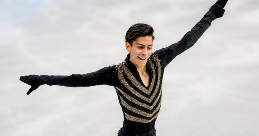 Los patinadores mexicanos Donovan Carrillo y Andrea Astrain compiten en el NRW Trophy en Dortmund